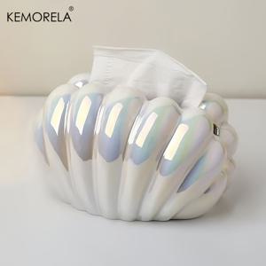 TEMU KEMORELA 1개 팔각형 티슈 박스 홀더 - 거실, 침실, 주방, 식당 홈 데코용 광택이 나는 조개 모양 장식 보관함, 작은 수납 상자