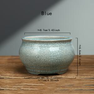 TEMU 1pc 정원 스타일 세라믹 분재 화분 배수구 구멍 - 래커 마감, 패턴, 실내 및 실외 분재 나무를 위한 둥근 모양
