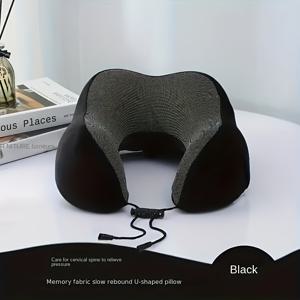 TEMU 1pc 에르고노믹 U-Shape 여행용 베개, 제거 가능한 커버가 있는 양방향 목 지지대, 스폿 클리닝, 폴리에스테르 100% 충전 및 커버, 비행기 낮잠 및 사무실 사용을 위한 느린 회복 헤드레스트 - 블루