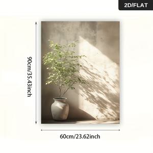 TEMU 2D 평면, 프레임 없는 현대적인 추상 화분 식물 캔버스 벽화 - 23.62x35.43인치, 검은색과 금색 잎 디자인, 현대적인 가정 장식, 거실이나 침실용, 프레임 없음, 벽 장식, 현대 벽화, 추상 화분 벽화, 2D 평면