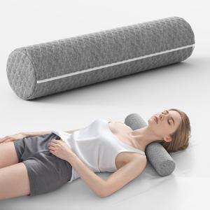TEMU 1개 회색 원통형 베개 - 목, 허리, 엉덩이 및 다리용 중간 부드러움 인체공학적 지지대, 100% 세탁 가능, 옆/등/복부 수면자, 요가, 여행, 경추 완화에 이상적, 등받이 쿠션, 균일 충전재 분포, 여행 편안함, 다목적 쿠션, 통기성 소재, 다리 지지 쿠션, 요가 연습자용