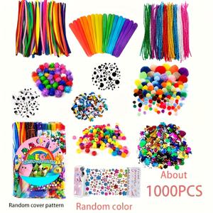 TEMU 1000개 DIY 공예 키트, 파이프 클리너, 나무 폼 폼 및 더 많은 - 창의적인 프로젝트를 위한 완전한 예술 및 공예 용품 세트