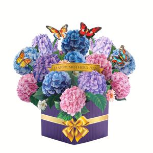 TEMU 손으로 만든 3D 팝업 수국 & 나비 부케 카드와 봉투 및 빈 메모지 - 어머니날, 생일, 기념일 및 특별한 날을 위한 파란색, 분홍색, 보라색의 화려한 꽃 디자인 - DIY 선물 카드, 특별한 날 카드 | 축하 장식 | 장식용 리본