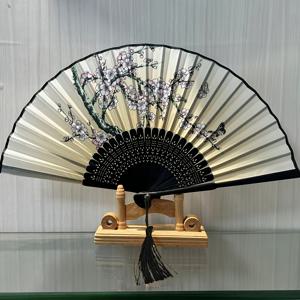 TEMU 1개 우아한 대나무 접이식 부채 - 전통 중국 스타일, 벚꽃과 자연 감성 디자인, 가벼운 나무 프레임, 학생 및 여성 선물용, 고풍스러운 대나무 장식품