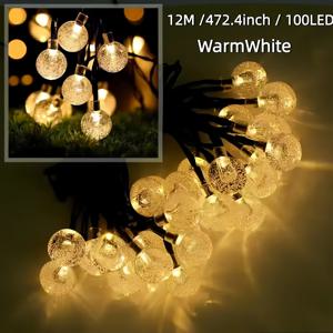 TEMU /100 LED 태양광 글로브 스트링 라이트, IP65 방수 및 다색 페어리 테일 조명 - 정원, 현관, 크리스마스 트리, 파티, 결혼식 및 휴일 장식용, 축제 분위기 조성 솔라 페어리 라이트