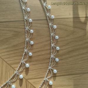 TEMU 우아한 화이트 인조 진주와 라인스톤 태슬 트림, 웨이브 디자인, 결혼식 베일, 드레스, 모자, 가방에 맞춤형 길이 - 수제 DIY 공예 용품, 정장 액세서리 | 우아한 화이트 태슬 | 라인스톤 장식, 신부 액세서리