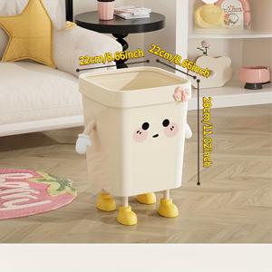 TEMU 1pc 귀여운 창의적인 디자인 플라스틱 , 침실 거실 쓰레기 폐기물 보관통, 꽃을 키우는 데도 사용할 수 있습니다. 전기 없음, 열기압 링 방법, 발과 눈 장식, 가정 장식|쓰레기통