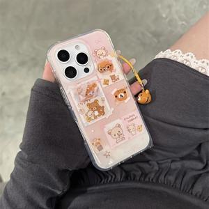 TEMU 아이폰 11, 12, 13, 14, 15, 및 16 프로 맥스와 호환되는 귀여운 곰 귀걸이를 특징으로 하는 투명한 흰색 그라데이션 폰 케이스입니다.
