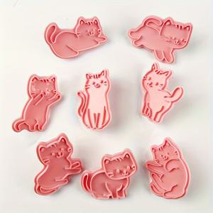 TEMU 고양이 쿠키 커터 세트 8개, 귀여운 키티 스탬프, 컵케이크 팬케이크 페이스트리 몰드, 과일 및 샌드위치 몰드, 고양이 파티 장식용 베이킹 도구
