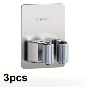 TEMU 3pcs 스테인레스 스틸 걸레 및 빗자루 홀더 - 벽걸이 주방, 욕실, 정원 보관 클립 - 내구성 있는 청소 액세서리 보관 랙, 후크