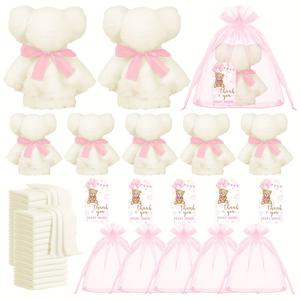 TEMU 15pcs 곰 모양 수건 세트, 5개의 곰 모양 수건, 5개의 카드, 5개의 샌드백 포함, 생일 선물, 결혼 선물 및 손님 선물에 적합