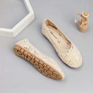 TEMU 레이스 디테일이 있는 여성용 슬립온 리넨 플랫 - 임신 및 직장용 통기성 좋은 소프트 고무 밑창, 사계절 편안함, 랜덤 프린트 디자인
