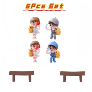 TEMU 6피스 세트 위트 넘치는 셀카 커플 피규어 - DIY 미니 데스크탑 & 차량 장식, 창의적인 포토부스 스타일 소품 및 러버 오너먼트