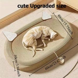 TEMU 60cm 대형 고양이 스크래쳐 & 화장실 콤보 - 내구성 있는 직물 원형 디자인, 보풀 없는 소재, 건강한 발톱을 위한 인체공학적 형태, 다수의 고양이를 위한 넓은 면적, 공간 절약형 펫 가구