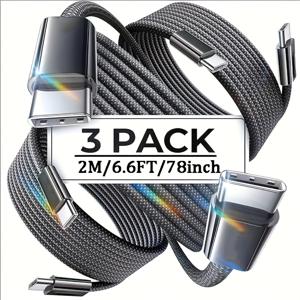TEMU 3개 세트 블랙 USB C to USB C 고속 충전 케이블 (3ft/6ft/10ft) 240W, 아이폰 16/15, 갤럭시 S25 울트라/플러스/S24/S23, 아이패드 프로 13/12.9인치, 아이패드 에어용 데이터 케이블