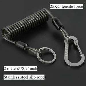 TEMU 78.74인치/2m 스테인리스 스틸 와이어 미스드 핸드 로프 고급 텔레스코픽 로프 보트 낚시 루야 방실 손잡이 자동 복원 강화 두꺼운 PE 낚싯대 안전 세트, 리트랙터블 감기 버클 및 랜야드 포함