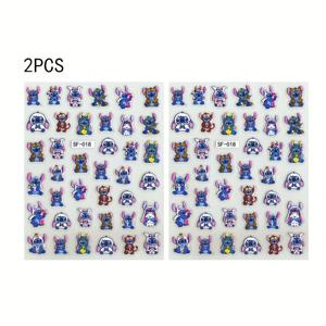 TEMU 2pcs 귀여운 스티치 만화 네일 아트 스티커 - 자체 접착, 반짝임 디테일이 있는 거울 마무리, 다양한 스티치 디자인으로 매니큐어 및 장식 | 매니큐어 및 장식에 적합한 귀여운 애니메이션 영감 스티커, 귀여운 네일, 매니큐어 향상, 생동감 있는 네일 디자인, 쉽게 적용 가능한 스티커