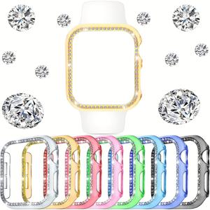 TEMU 8개 라인스톤 패션 시계 케이스 세트 - 캔디 컬러, 남녀공용 중공 디자인, iWatch 시리즈 SE/9/8/7/6/5/4/3/2/1용, 38/40/41/42/44/45mm