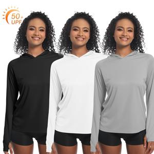 TEMU 3pcs 여성용 UPF 50+ 태양 보호 후드, 하이킹, 낚시, 야외 피트니스 및 러닝용 긴 소매 티셔츠 - 경량, 통기성, 습기 흡수성 운동복, 단색