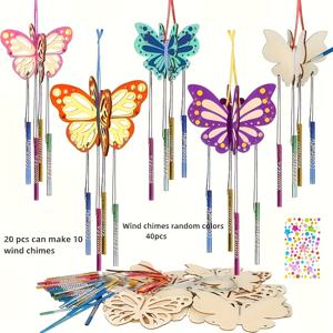 TEMU 10/12/20개 DIY 나무 바람 소리 색상 그림 공예 3D 나비 그림 공예 생일, 축제, 야외 마당, 홈 파티 장식 선물 걸이 바람 소리