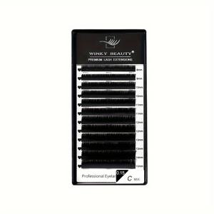 TEMU Winky Beauty 12행 혼합 길이 개별 눈썹 연장, 매트 블랙, 볼륨, 러시아 DD 컬, 자연, C 컬, D 컬, CC 컬, 0.03mm, 0.05mm, 0.07mm, 6-9mm, 10-12mm, 13-15mm, 살롱 초보자용 부드러운 인공 여우 눈썹