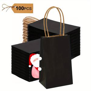 TEMU 100개의 작은 크래프트 종이 가방 컬렉션, 크기는 15.24X8.89X6.1cm, 미니 블랙 종이 가방, 대량 크리스마스 선물 가방, 손잡이가 있는 공예 가방, 파티 선물 가방, 및 선물 가방에 적합, 소규모 기업, 소매, 결혼식, 생일 축하에 이상적입니다.
