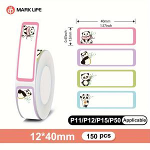 TEMU Marklife 1 롤 0.47x1.57인치(12*40mm) 판다 시리즈 라벨 스티커 150장, P11, P12, P15, P50 타입용, 가정용 보관 및 이름표, 선물 메모 등에 사용