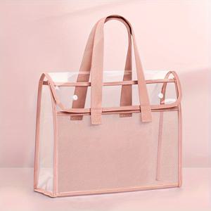 TEMU 1pc 대용량 확장 가능한 투명 PVC 휴대용 파일 폴더 - 자체 밀봉, 고광택 마감, 사무용품, 추수감사절 및 졸업 장식, 휴대용 문서 정리기, 휴대용 파일 폴더 | 투명 디자인 | PVC 소재, 책상용 파일 정리기