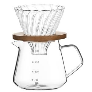 TEMU 1pc 유리 커피 메이커 세트, 바마루 뚜껑, 300ml/600ml 핸드 드립 커피 서버, 투명한 열 저항 커피 카레프, 가정 또는 카페 브루잉을 위한 우아한 디자인, 크리스마스 아로마틱 플레버 보존에 이상적, 쉽게 청소 및 사용 가능