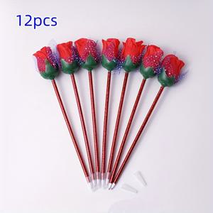 TEMU 12pcs 창의적인 빨간 장미 볼펜, 꽃 서명 펜, 선생님과 동료를 위한 귀여운 선물 펜, 데이 선물 장식 펜에 적합합니다.