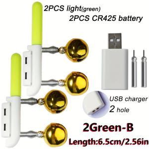 TEMU 3pcs 낚시대 팁 라이트 충전 키트 (2 낚시대 팁 라이트 + CR425 충전식 배터리 X2 + 충전기) 야간 낚시 후크 물고기 물고기 알람