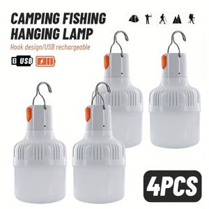 TEMU 2/4개 세트, USB 충전식 LED 캠핑 라이트 후크 포함, 무선 야외 텐트 램프, 3단계 조명 다기능 손전등 - 탐험, 하이킹, 비상 및 바베큐 조명용 - 매트 ABS