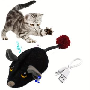 TEMU USB 충전식 인터랙티브 고양이 장난감 - 모션 센서가 있는 플러시 마우스, 끝없는 재미를 위한 유연한 디자인, 부드러운 원단 소재, 작은 견종에 적합, 36V 이하, 실내 놀이 및 운동에 완벽