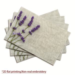 TEMU 라벤더 꽃 배경 프린트 플레이스매트 4pcs - 2D 평면 인쇄, 비실제 자수, 세탁 가능 식탁 매트 & 파티용 - 직사각형 주방 테이블 홈 데코