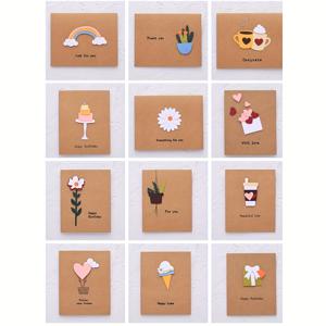 TEMU 12pcs 귀여운 인사 카드 세트, 봉투 포함, 간단한 청결 디자인, 감사 카드, 생일 인사 카드, 결혼식, 생일, 기념일, 다양한 파티 초대장에 적합