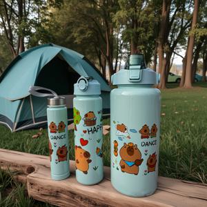 TEMU 카발라 3피스 세트 우주 컵 귀여운 스포츠 물병 무광 대용량 워터컵 스트로우 컵 야외 스포츠 머그 대용량