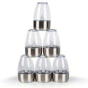 TEMU 6개 태양광 스테인리스 캔들 LED 조명, 웜 화이트, 야외용 솔라 캔들 나이트 라이트, IP44 방수, 호텔 발코니, 파티오 뒷마당, 거리 복도, 결혼식, 식탁 장식, 휴일 분위 꾸미기 선물