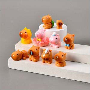 TEMU 11pcs 귀여운 카피바라 인형 - 만화 레진 데스크 장식, DIY 파티 액세서리, 파란색 토끼와 노란색 , 크리스마스 및 데이에 이상적, 카피바라 액세서리