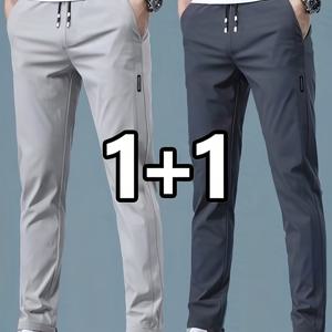 TEMU 2개 아이스 슬리키 파이버 원단 남성용 퀵드라이 통기성 조거 팬츠 - 고신축 레그, 드로스트링 허리 & 사이드 포켓, 사계절 아웃도어 캐주얼 하이킹/트레이닝/휴가용 (블랙 & 네이비 블루), 운동 스타일, 신축성 있는 소재, 헬스장용|스포츠|냉장고바지|남자옷