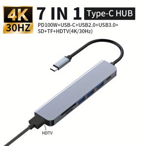 TEMU 7-in-1 SD/TF 카드 리더 HDTV 허브, USB 2.0/3.0 도킹 , PD 100W 충전 포트, 4K HD HDTV 도킹 (MacBook Pro/Air/Samsung/HP/Dell 및 기타 기기 호환)