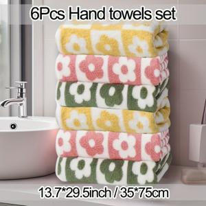 TEMU 6pcs 코랄 플리스 꽃 패턴 수건 세트, 13.7x29.5인치 - 부드럽고 흡수력이 뛰어난 퀵 드라이 폴리에스테르 및 나일론 블렌드, 현대 주방, 욕실 및 화장실용 손수건, 다양한 색상으로 제공, 이상적인 축제 선물, 욕실 수건|현대 수건 디자인|빠른 건조 수건, 욕실, 세탁용 수건|수건