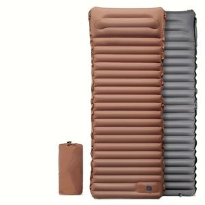 TEMU 1pc 이중면 두꺼운 10cm 발로 부풀리는 침대 패드 - 40D 나일론 TPU 소재 - 손과 발 펌프 넓은 두꺼운 풀 스트랩 공기 매트리스 캠핑 야외 휴대용 단일 부풀린 침대, 베개 통합 디자인으로 두꺼운 - 초경량 휴대용 침대 패드, 배낭 여행 및 하이킹에 적합, 내장 펌프, 듀얼 밸브, 버튼 없는 스플링, 휴대하기 쉽습니다.|캠핑매트