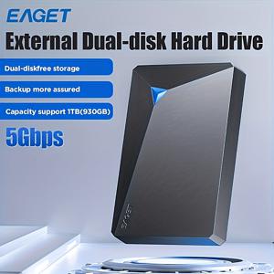 TEMU EAGET 1TB 듀얼 디스크 휴대용 하드 드라이브 - 2.5