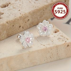 TEMU S925 우아한 사과 꽃 귀걸이, S925 은, 액센트, 오픈 디자인, 내구성 있는 포스트, 일상 착용 및 선물로 이상적, 데이 생일 선물, 해변 휴가 캐주얼 착용
