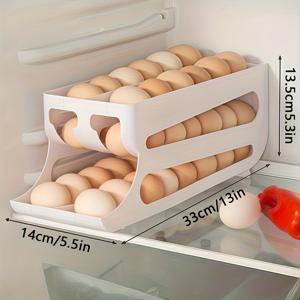 TEMU 1개 다층 대용량 계란 보관함, 42-48알 수납 가능, 자동 롤링 디자인, 고품질 PP 소재, 공간 절약형, 주방·주방대·냉장고·식탁 등에 적합