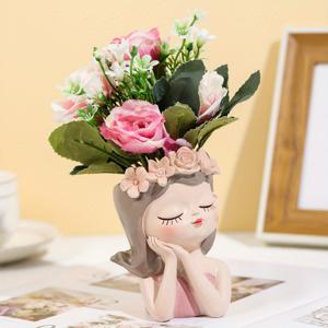 TEMU 1pc 크리 에이 티브 얼굴 재배자 냄비 머리, 배수 구멍이있는 수지 즙이 많은 재배자, 실내 옥외 식물을위한 요정 정원 얼굴 꽃 냄비, 조경 장식 장식품
