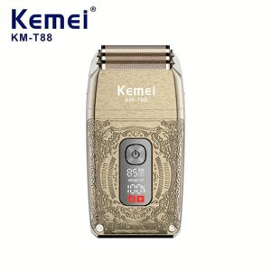 TEMU Kemei 진동 전기 면도기, 금속 인장 바디, LCD 스크린 디스플레이, 얼굴에 맞는 3D 플로팅 블레이드 넷, 전문 블레이드 헤드, 세 가지 속도 면도, 그리고 모자한 머리용 듀얼 용도 면도기, 모델 KM-T88.