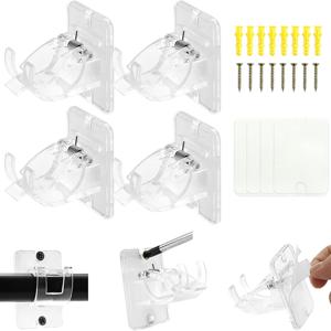 TEMU 4pcs Wndow 하드웨어 막대 거치대 투명 커튼 폴 브래킷, 나사가있는 10 ~ 30mm 직경 폴용 범용 자체 접착 벽 마운트 커튼로드 거치대 (커튼로드 포함되지 않음)