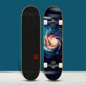 TEMU 1개 화려한 우주 & 트렌디한 스케이트보드 데크 T-Tool 포함, 54*36mm 고반발 PU 휠 - 초보자용, 조립 필요 없음, 컬러풀 디자인의 나무 듀얼 킥 스케이트보드 (블랙 미포함)