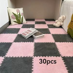 TEMU 30pcs 브레이드 플란넬 에어리어 러그 세트, 저피일 세탁 가능한 사각형 매트, 폴리에스테르 10% 및 EVA 90%, 기계제작 바닥 타일, 침실, 거실, 옷장, 공부실, 게임룸, 타타미, 베이 창, 홈 데코, 휴일 테마|게임